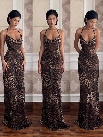 Leopard Print Backless Dress