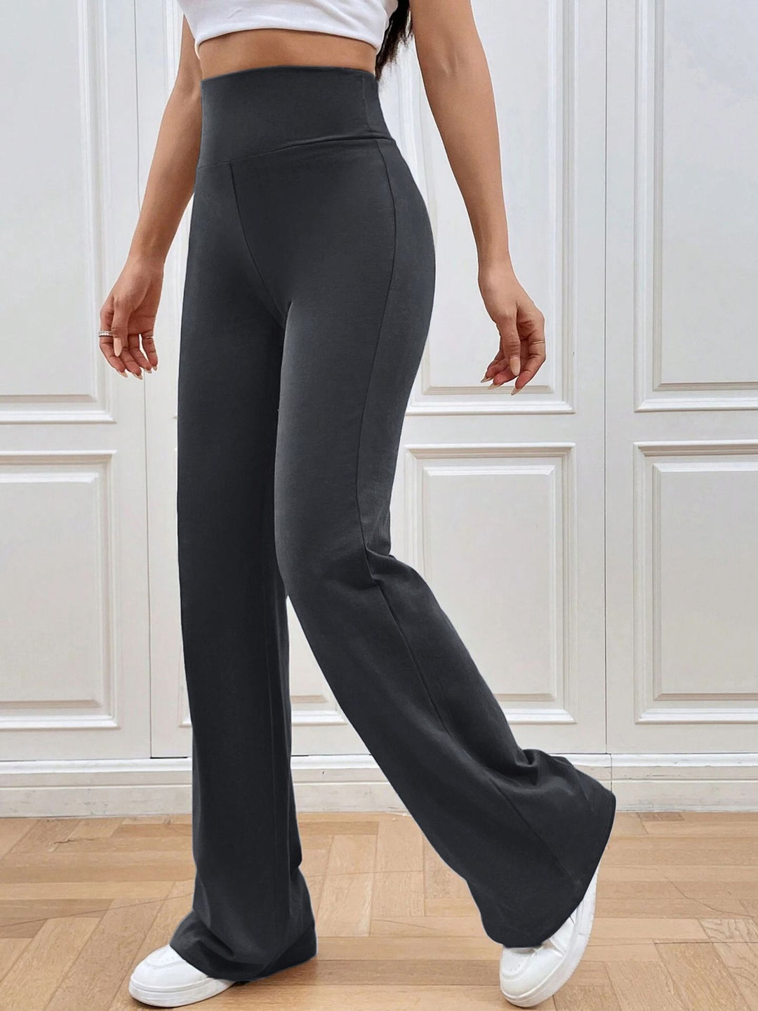 Solid color high-waisted flared pants