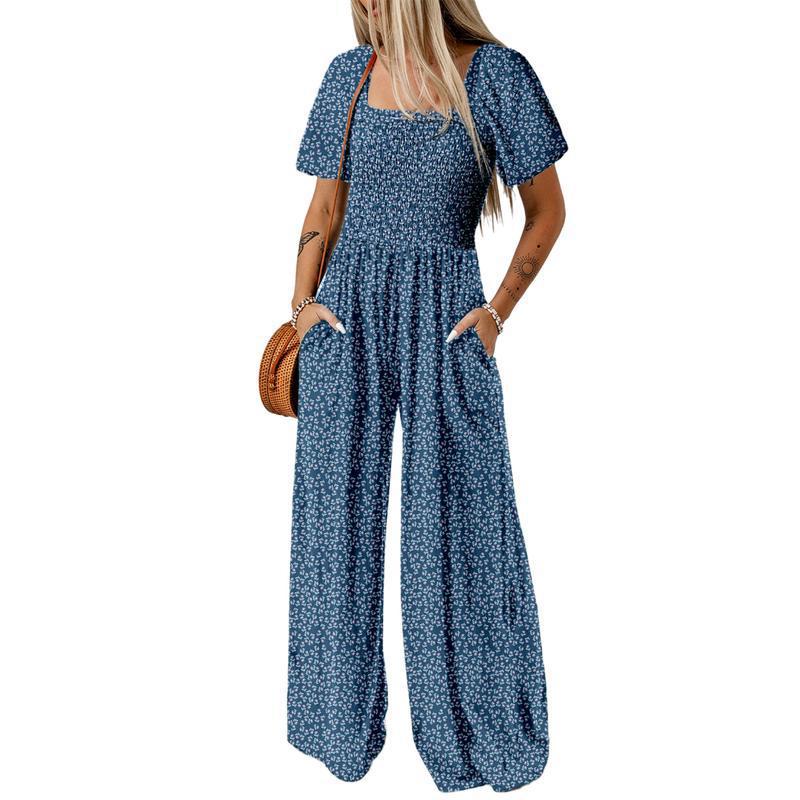Printed pleated pocket jumpsuit