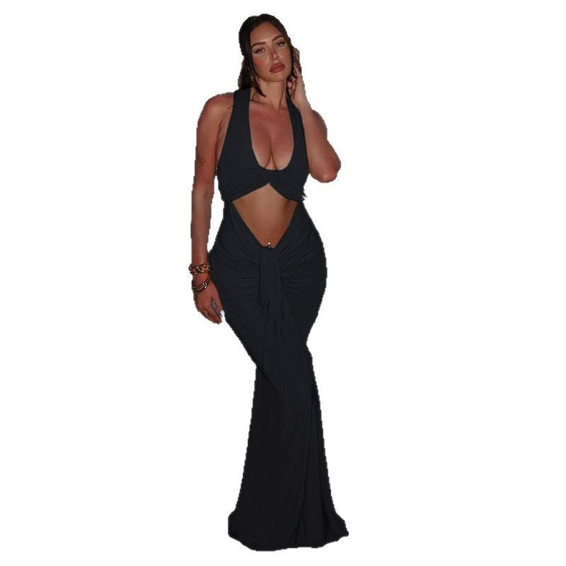 Hollow-out sleeveless fishtail maxi dress