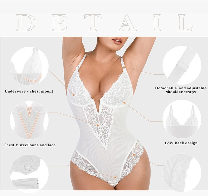 Lace waist cinching and hip lifting bodysuit jumpsuit