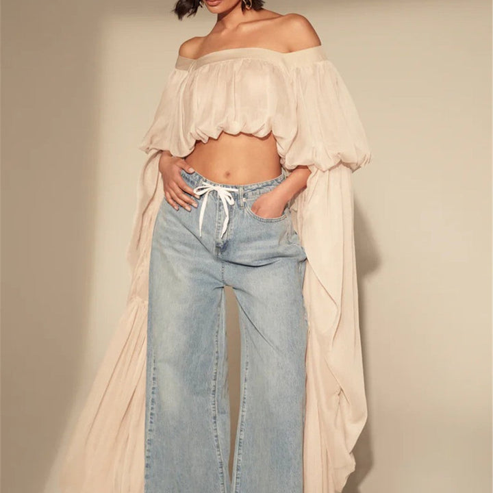 Square neck chiffon blouse with tie