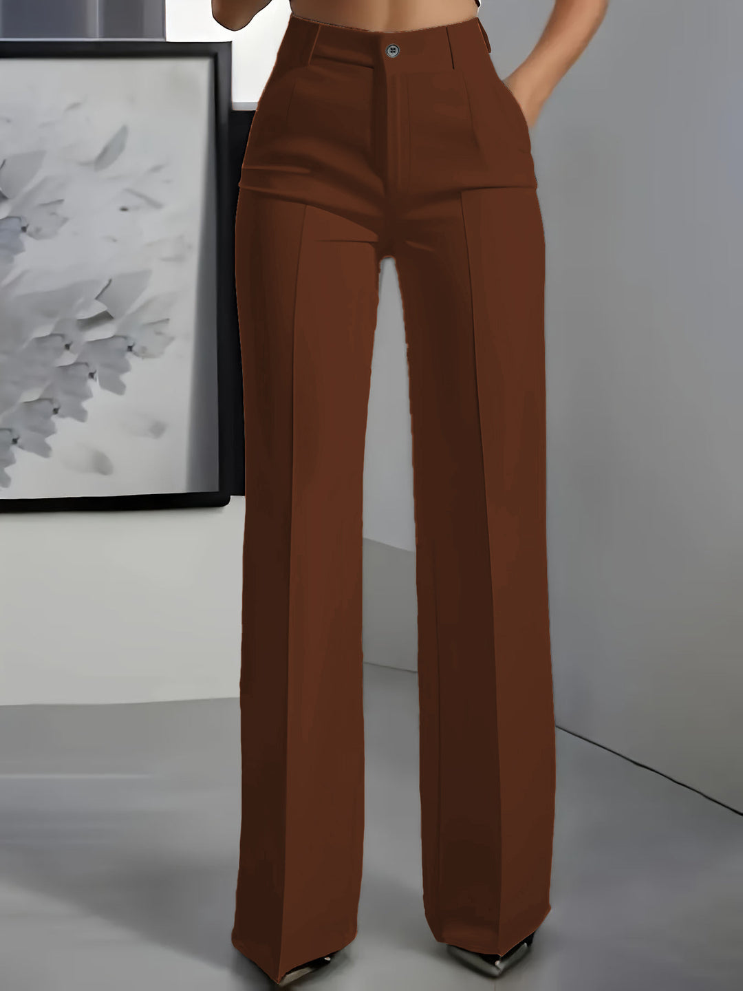 High waisted straight leg minimalist suit pants