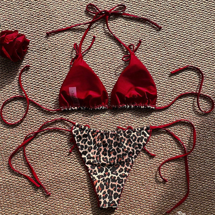 Leopard Print Colorblocked Separate Swimsuit