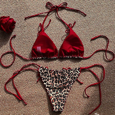 Leopard Print Colorblocked Separate Swimsuit