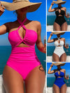 Backless High Waist Solid Color One Piece Swimsuit