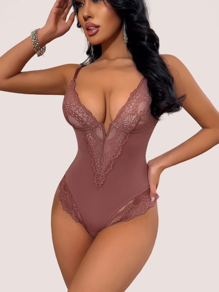 Lace waist cinching and hip lifting bodysuit jumpsuit