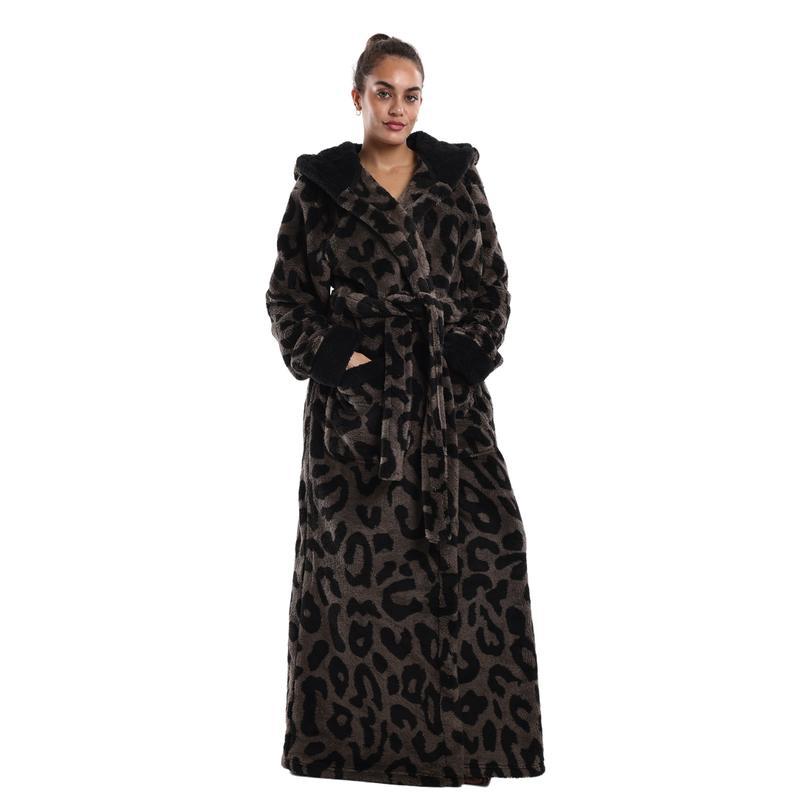 Leopard print lace-up bathrobe