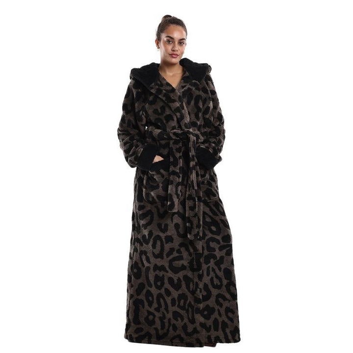 Leopard print lace-up bathrobe