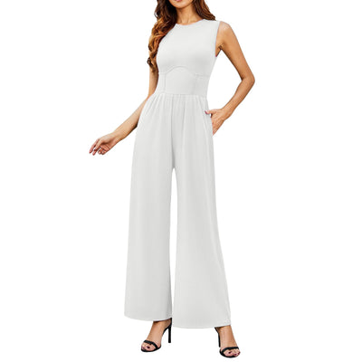 Round Neck Sleeveless Slim Long Casual Jumpsuit