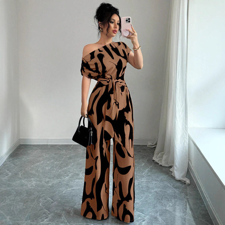 One-shoulder tie-up jumpsuit