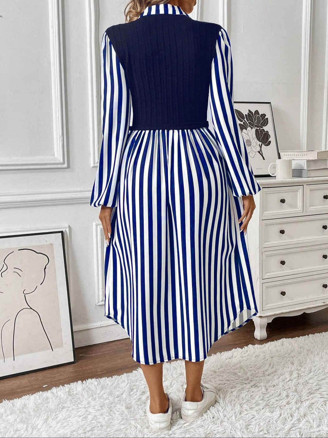 Striped patchwork waist dress