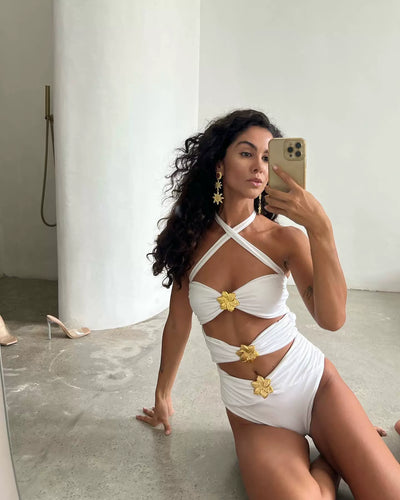 Cut-out strappy one-piece swimsuit