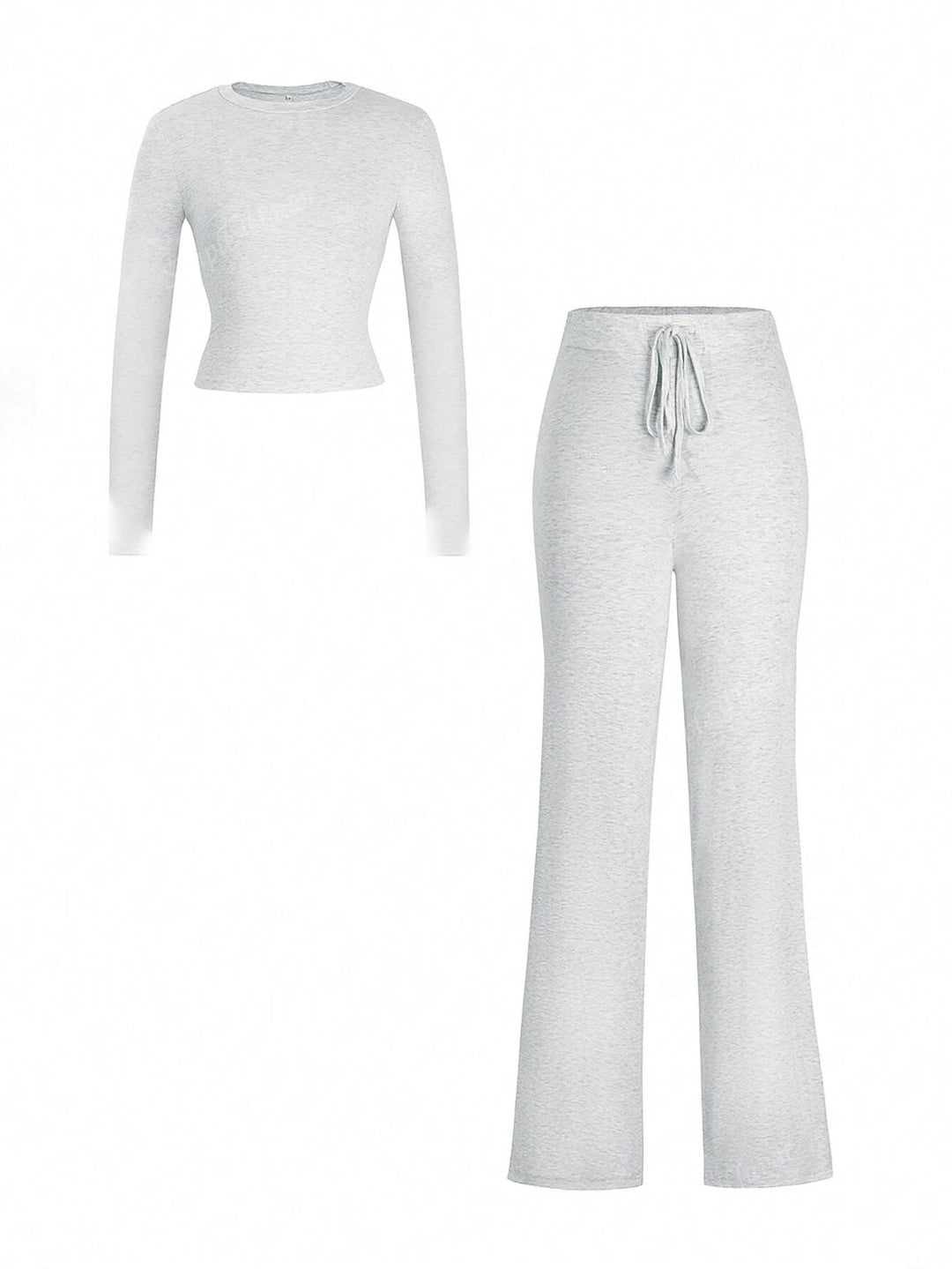 Solid color trousers and long-sleeved casual two-piece set