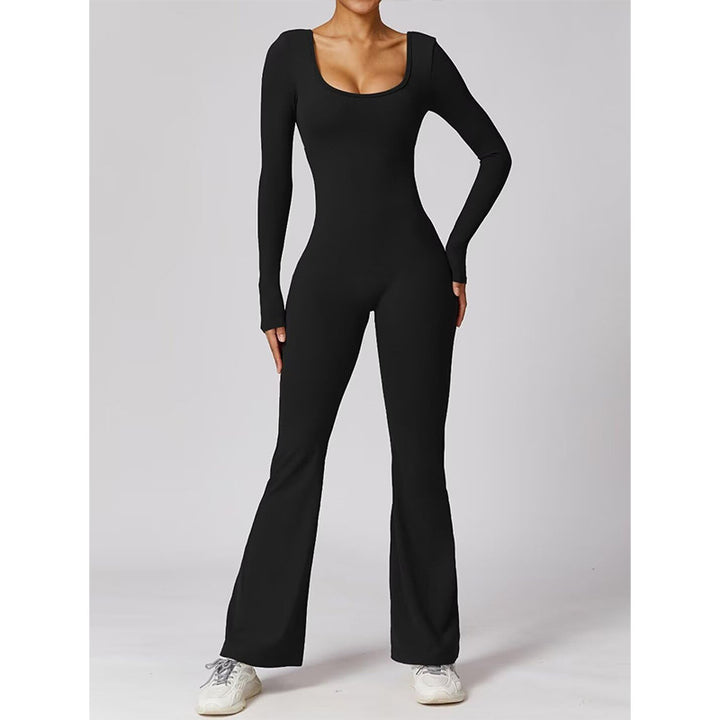 Fitted long-sleeved backless jumpsuit