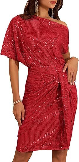 💜 Women's One-Shoulder Sequined Sparkling Dress