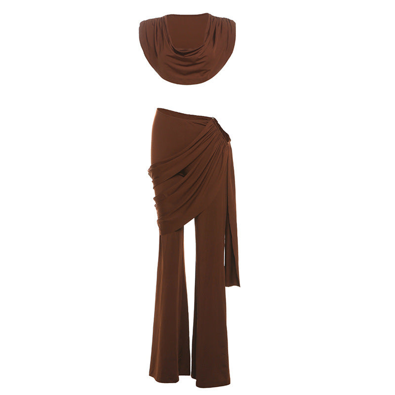 Slim-fit pleated V-neck short casual suit