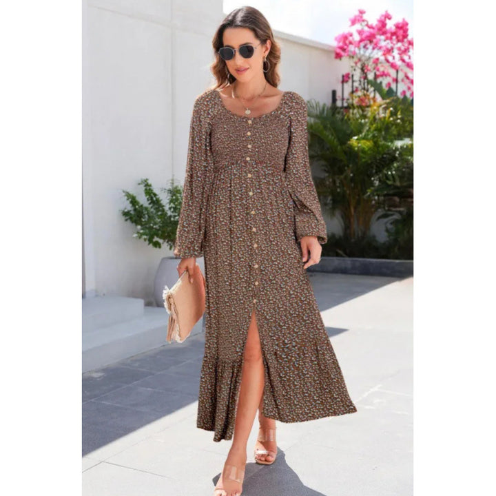 Fashion Printed Long Sleeve Square Neck Dress