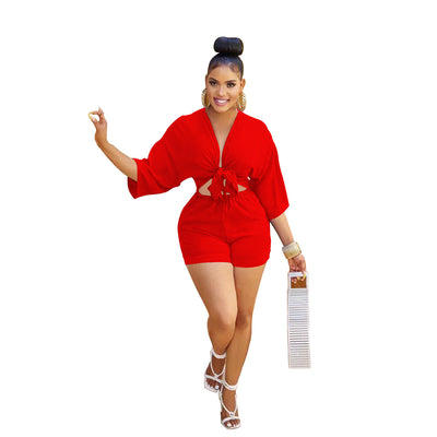 Stylish mid-sleeve blouse jumpsuit