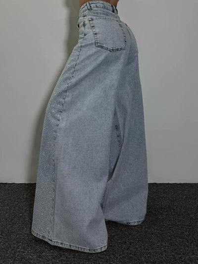 Rhinestone Loose High Waist Jeans