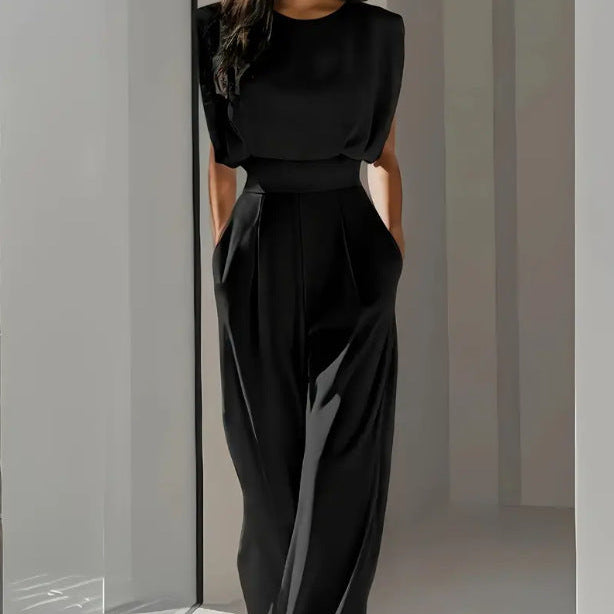 Summer solid color slim waist jumpsuit