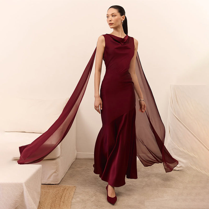 Solid color sleeveless V-neck tie-back dress