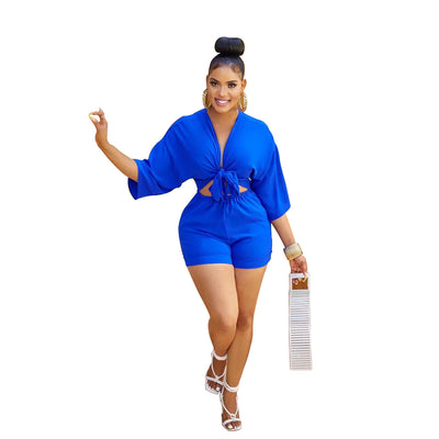 Stylish mid-sleeve blouse jumpsuit