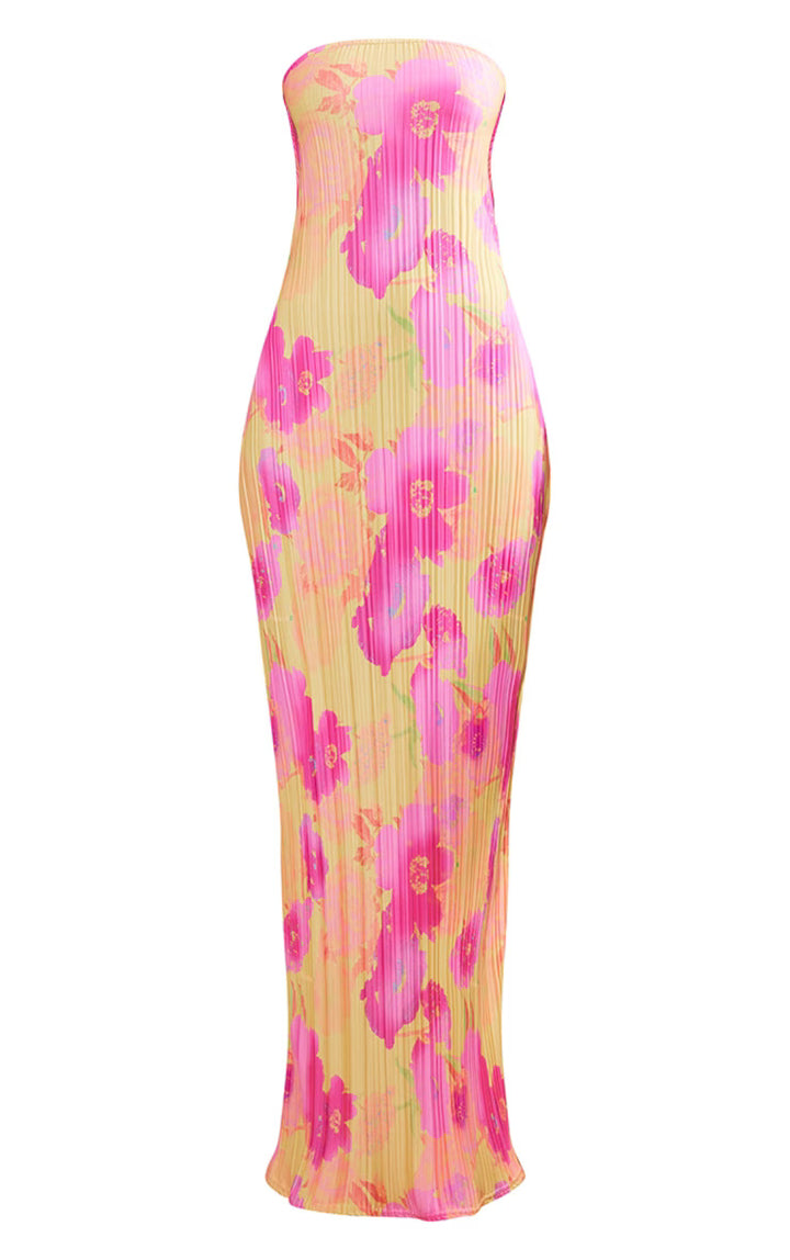 Printed Pressure Pleated Slim Bow Long Skirt