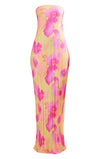 Printed Pressure Pleated Slim Bow Long Skirt