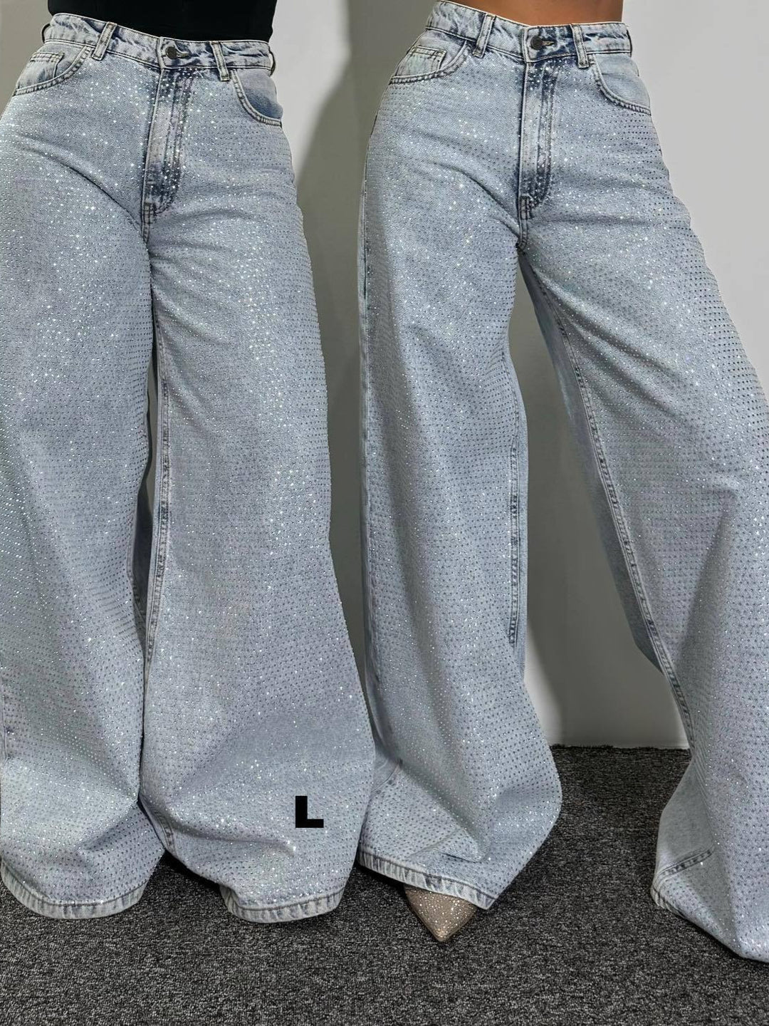Rhinestone Loose High Waist Jeans