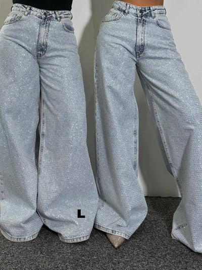 Rhinestone Loose High Waist Jeans