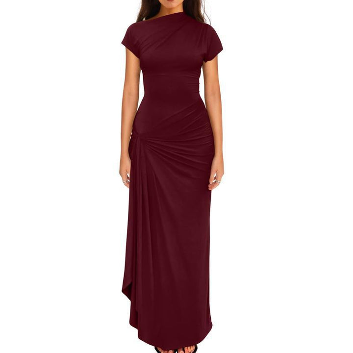 Slim-fit pleated tie-waist short-sleeved dress