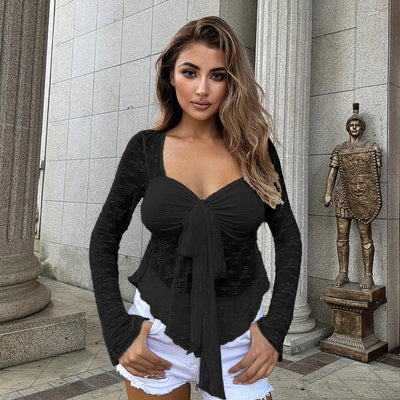 Europe and the United States wind lace long-sleeved top versatile Slim T-shirt
