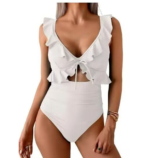 Women's V-neck cutout tummy control one-piece swimsuit