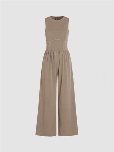 Round Neck Sleeveless Slim Long Casual Jumpsuit