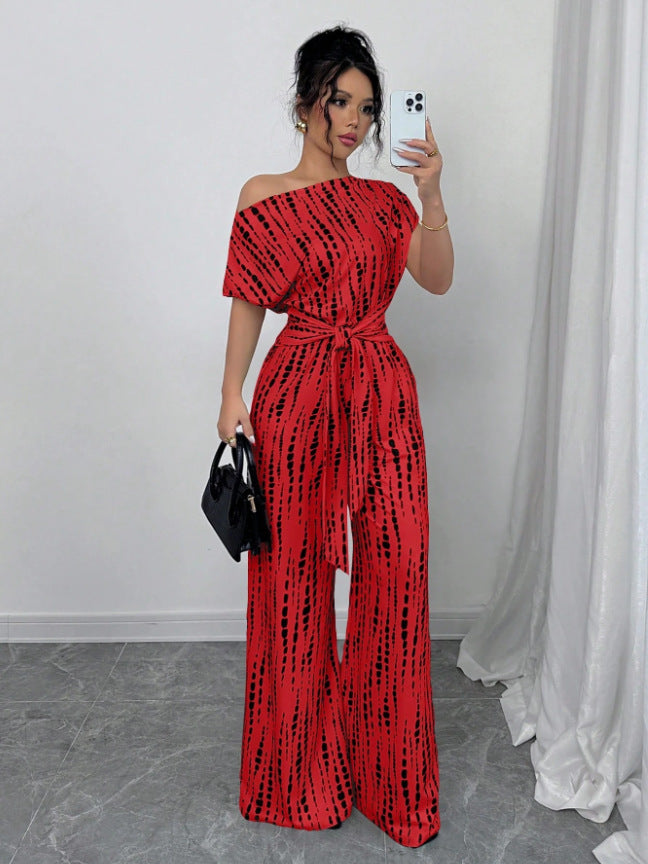 One-shoulder tie-up jumpsuit