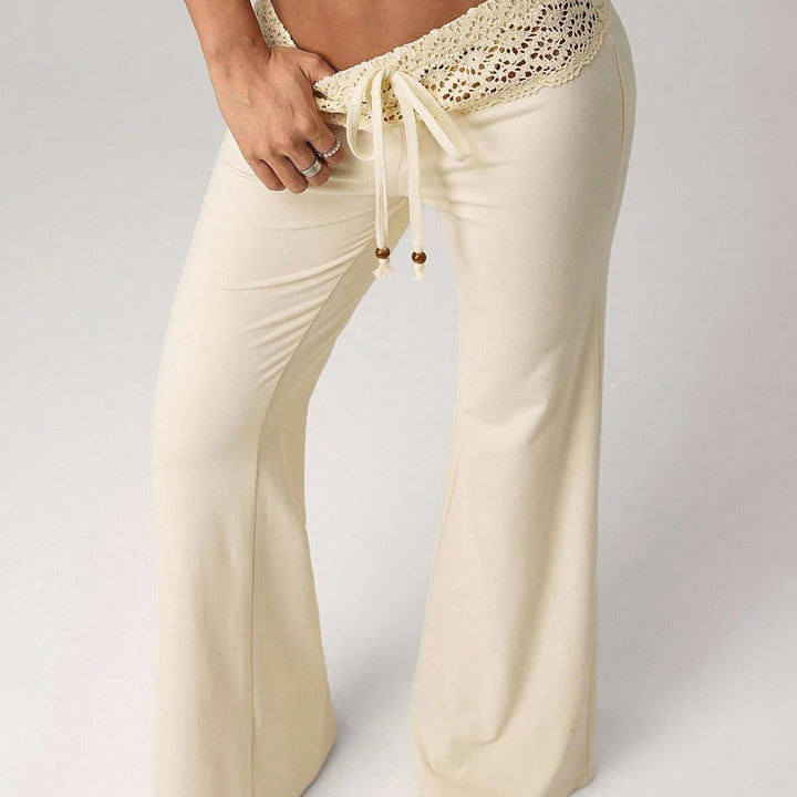 Elastic waist lace flared casual pants