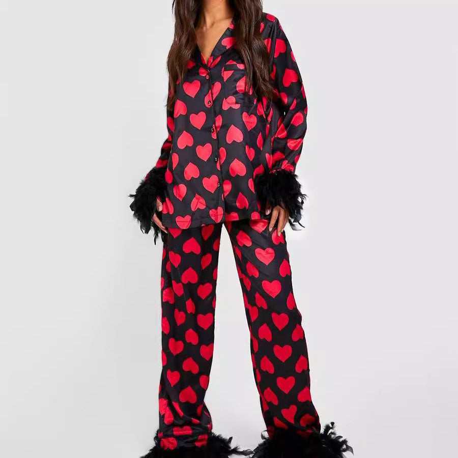Ice silk shirt long pants loose pajamas
