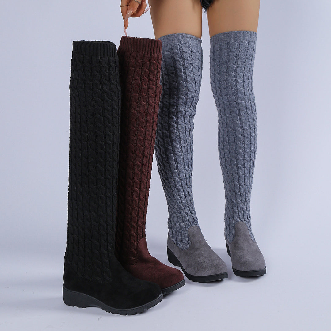 Slimming wedge knit over-the-knee boots