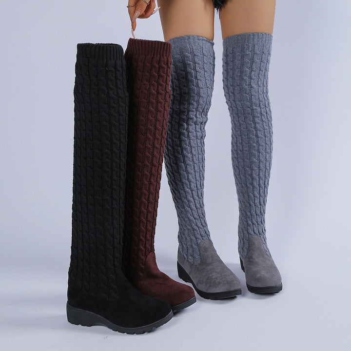 Slimming wedge knit over-the-knee boots