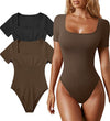 New Square Neck Short Sleeve Skinny Bodysuit