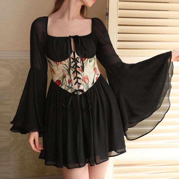 Lace-Trimmed Drawstring Waist Dress