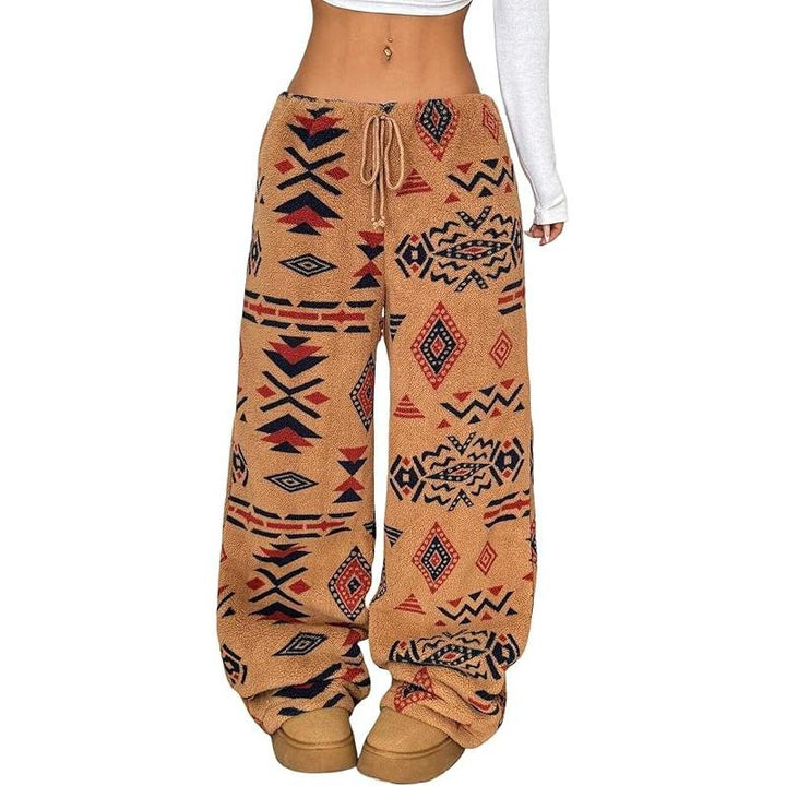 Fleece-lined and thickened leopard print wide-leg pants