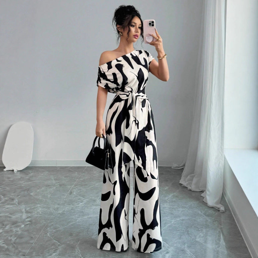 One-shoulder tie-up jumpsuit