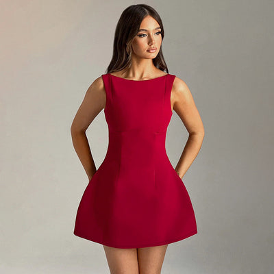 Sleeveless backless fitted mini skirt