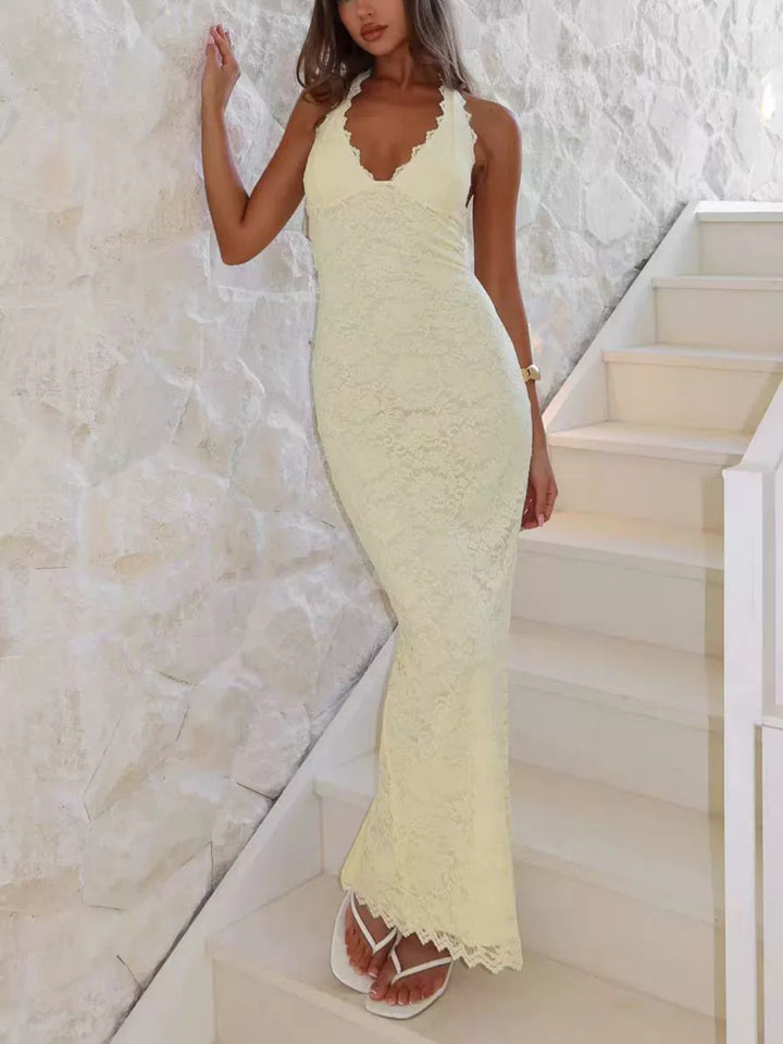 Lace slit slim-fit dress