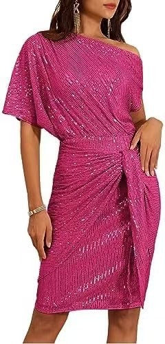 💜 Women's One-Shoulder Sequined Sparkling Dress