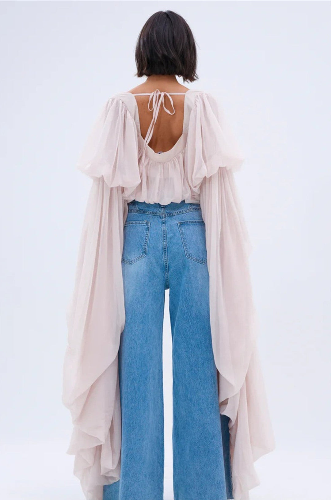 Square neck chiffon blouse with tie