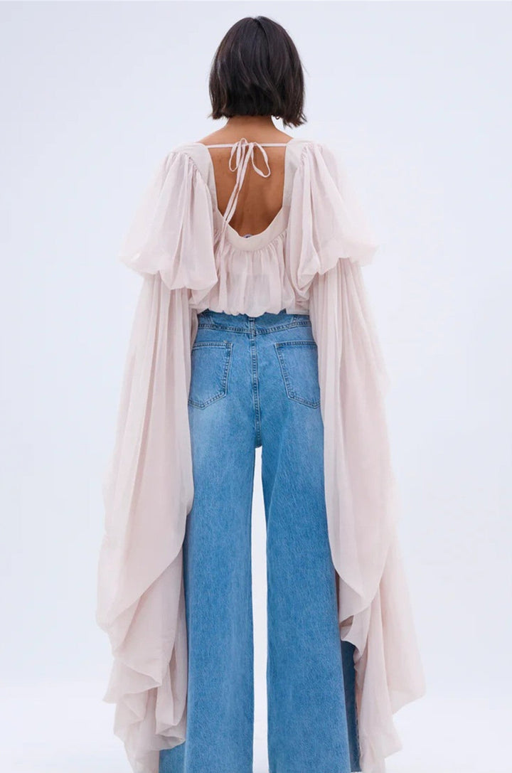 Square neck chiffon blouse with tie