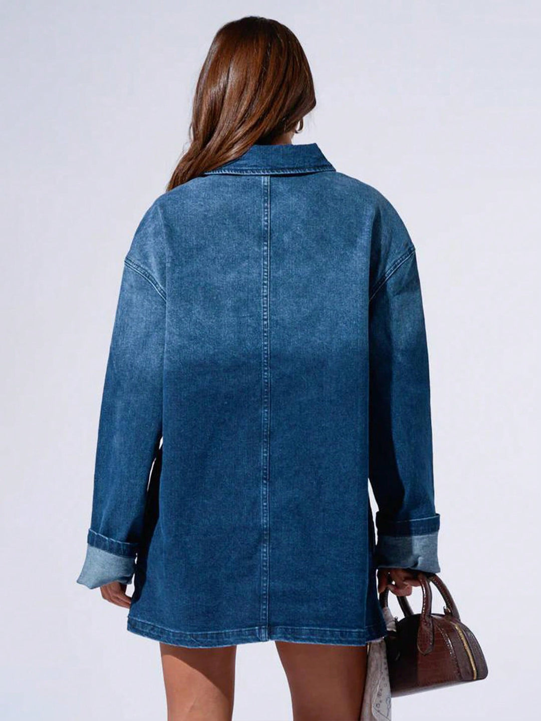 Oversized Half Zip Denim Shirt Dress
